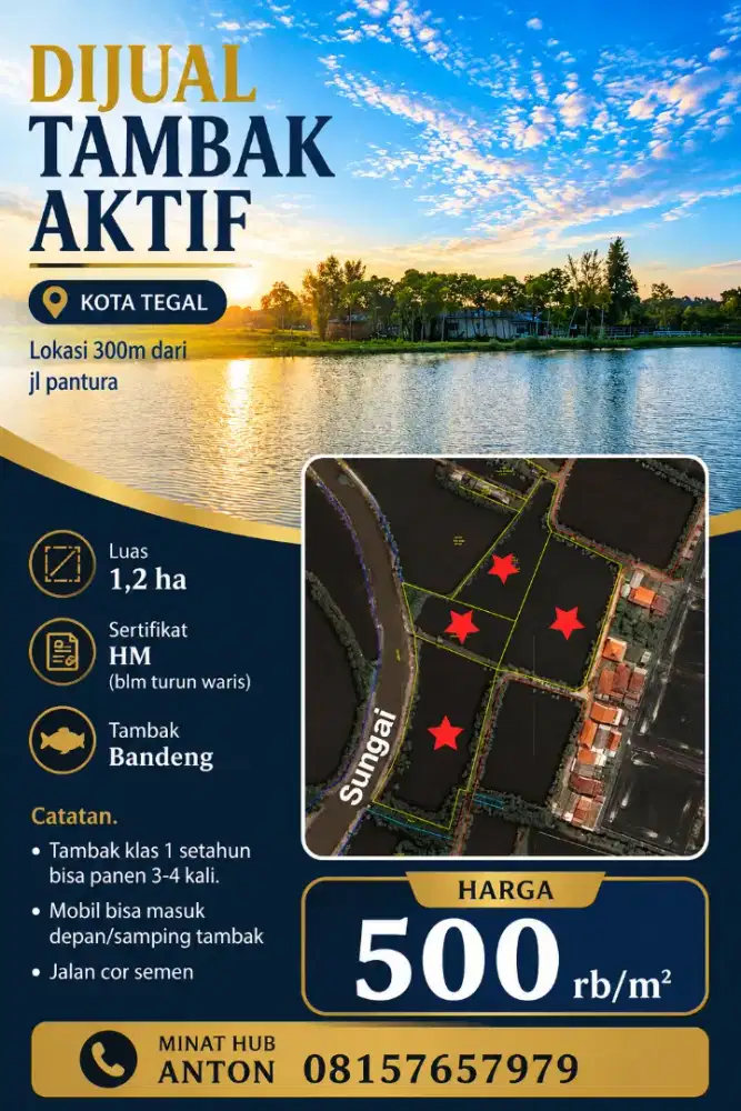 DIJUAL TAMBAK BARU TEGAL MURAH UNTUNG CEPAT SEGERA