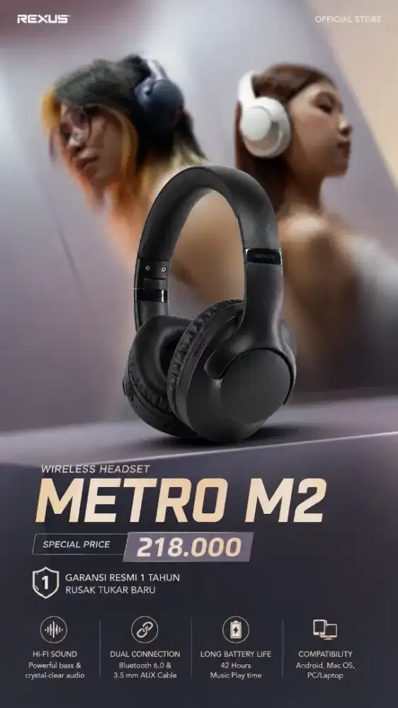 Headphone bluetooth rexus metro M2