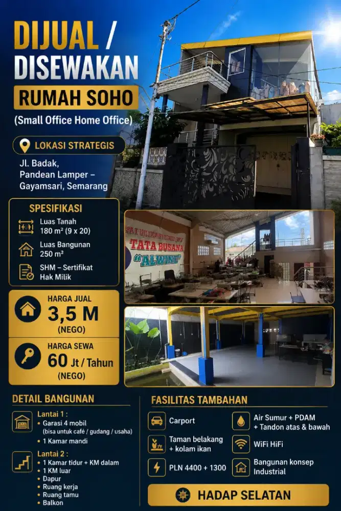 DIJUAL SOHO PANDEAN LAMPER UNTUNG LOK STRATEGIS CEPAT SEGERA