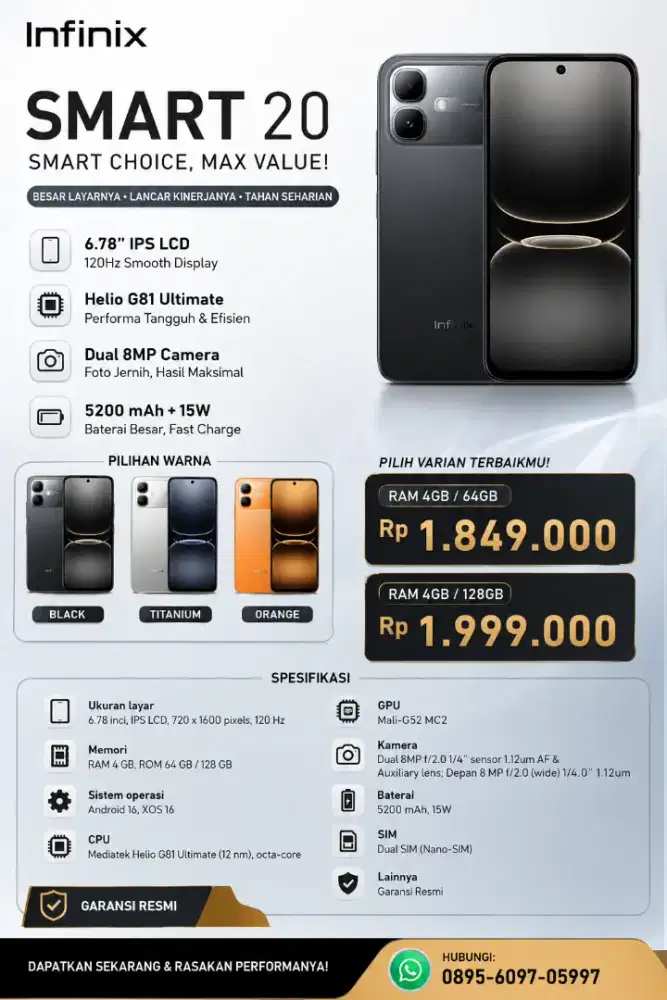 Infinix smart 20 cash, kredit dan tukar tambah