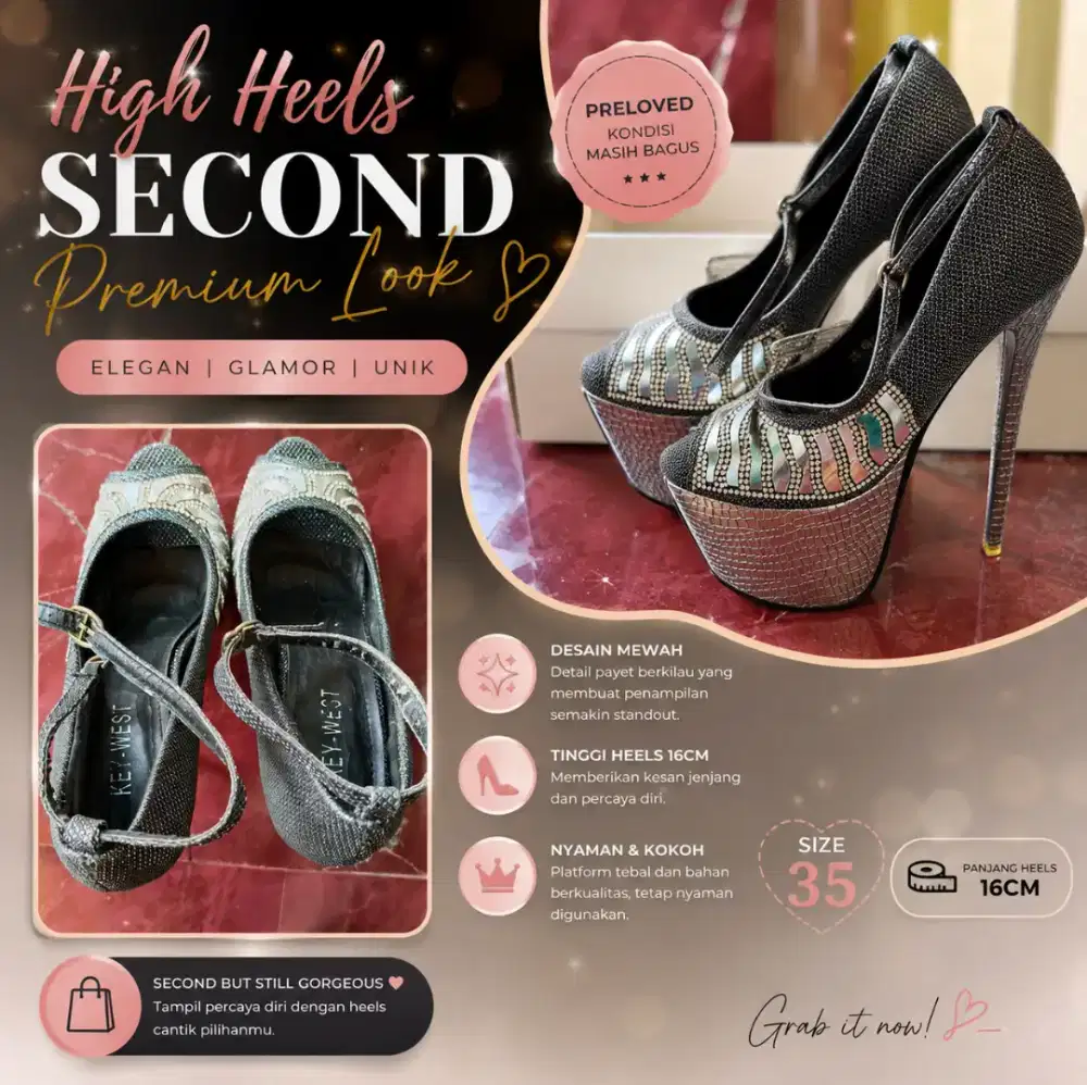 Preloved sepatu heels sekali pakai