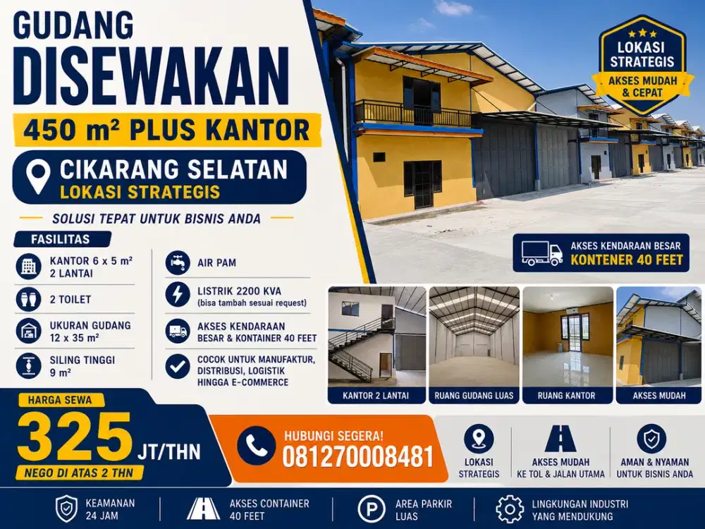 DISEWAKAN GUDANG SIAP PAKAI DI CIKARANG BEKASI