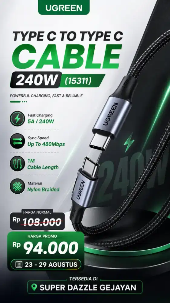 UGREEN TYPE C TO TYPE C 240W CABLE (15311)