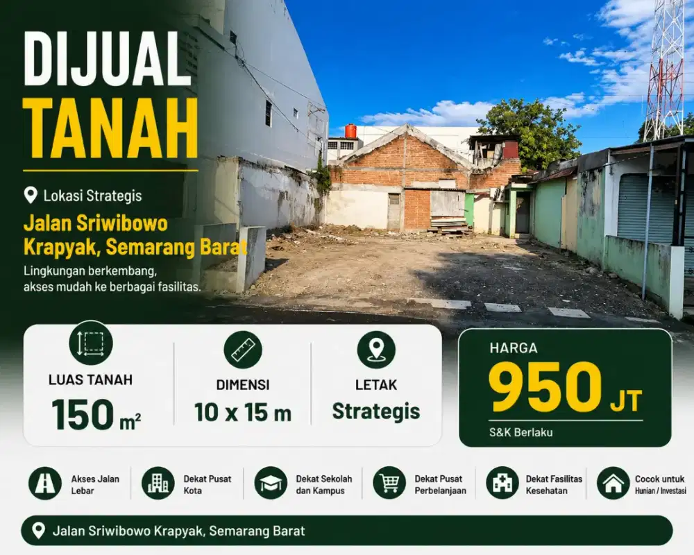 DIJUAL TANAH SRIWIBOWO KRAPYAK MURAH CEPAT SEGERA