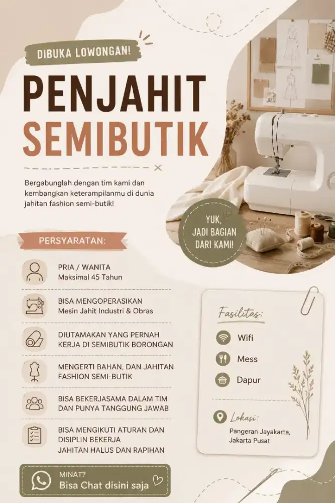 LOWONGAN PENJAHIT SEMIBUTIK