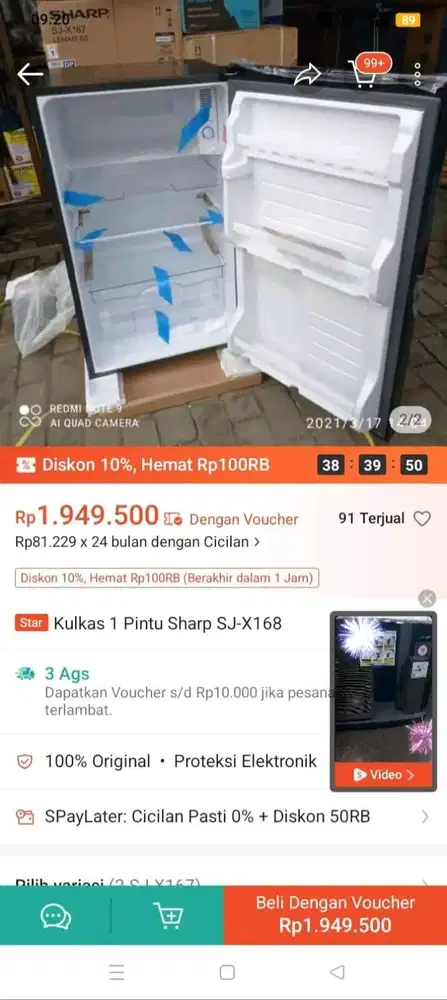 Kulkas sharp 1 pintu baru, harga  dibawah toko onlen & offline