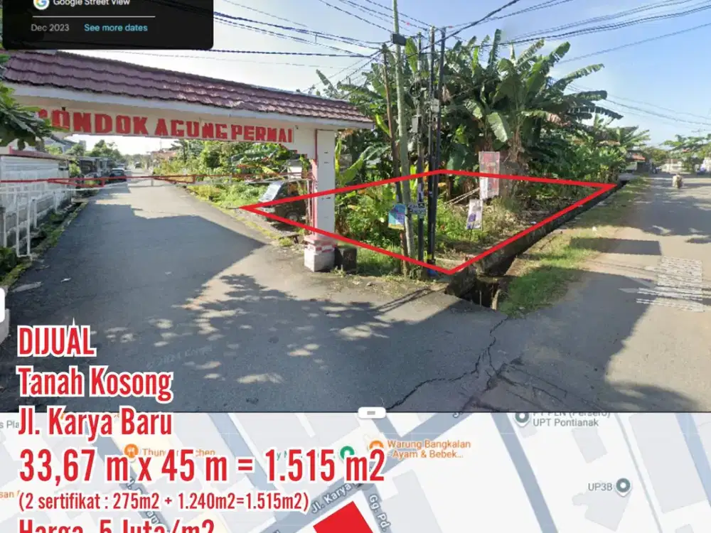 TANAH JL. KARYA BARU PONTIANAK RP. 5 JUTA/METER