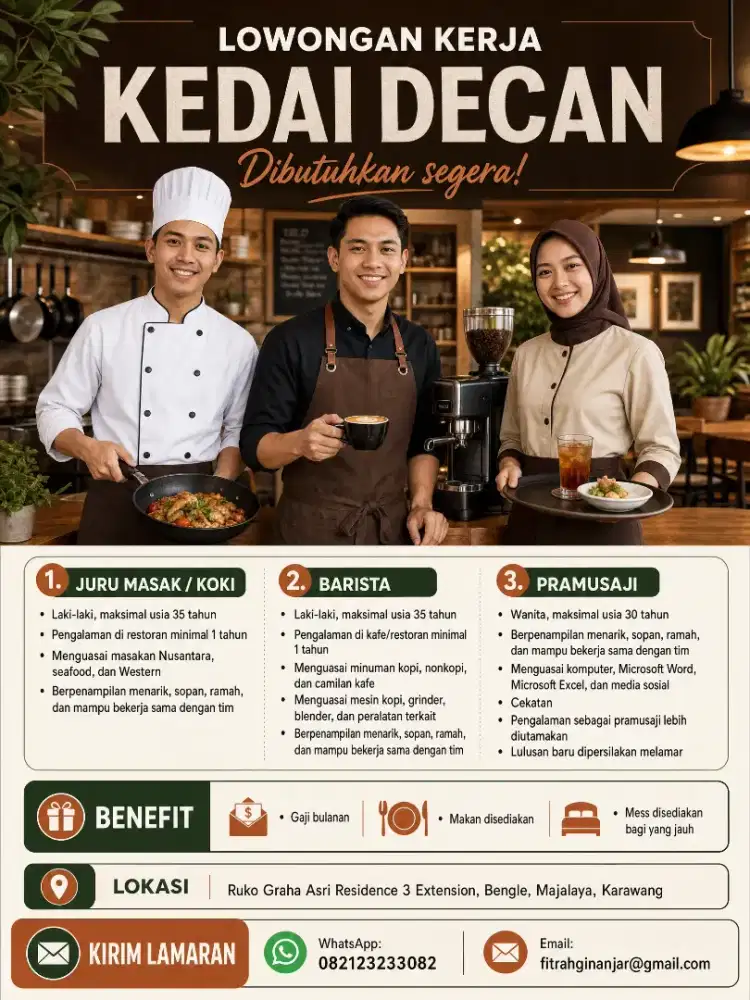 Lowongan Kerja, Koki, Barista, dan Pramusaji