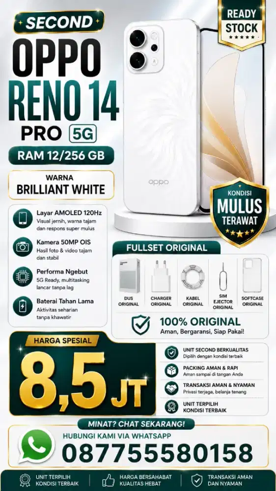 Oppo Reno 14 Pro 5G Ram 12/256 Gb Fullset Muluss