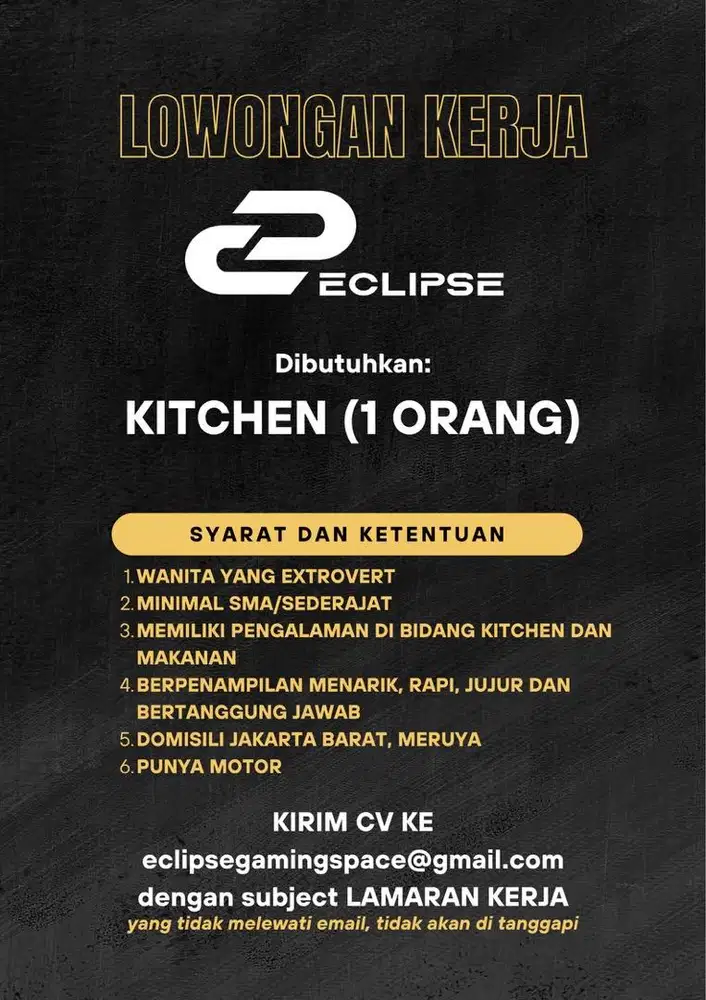 DIBUTUHKAN KITCHEN TEAM untuk WARNET
