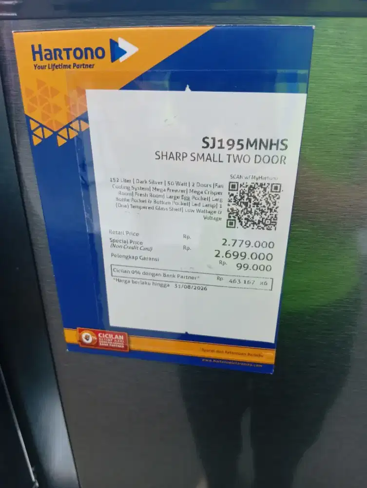 CICILAN TANPA CC KULKAS SHARP SJ195MNHS