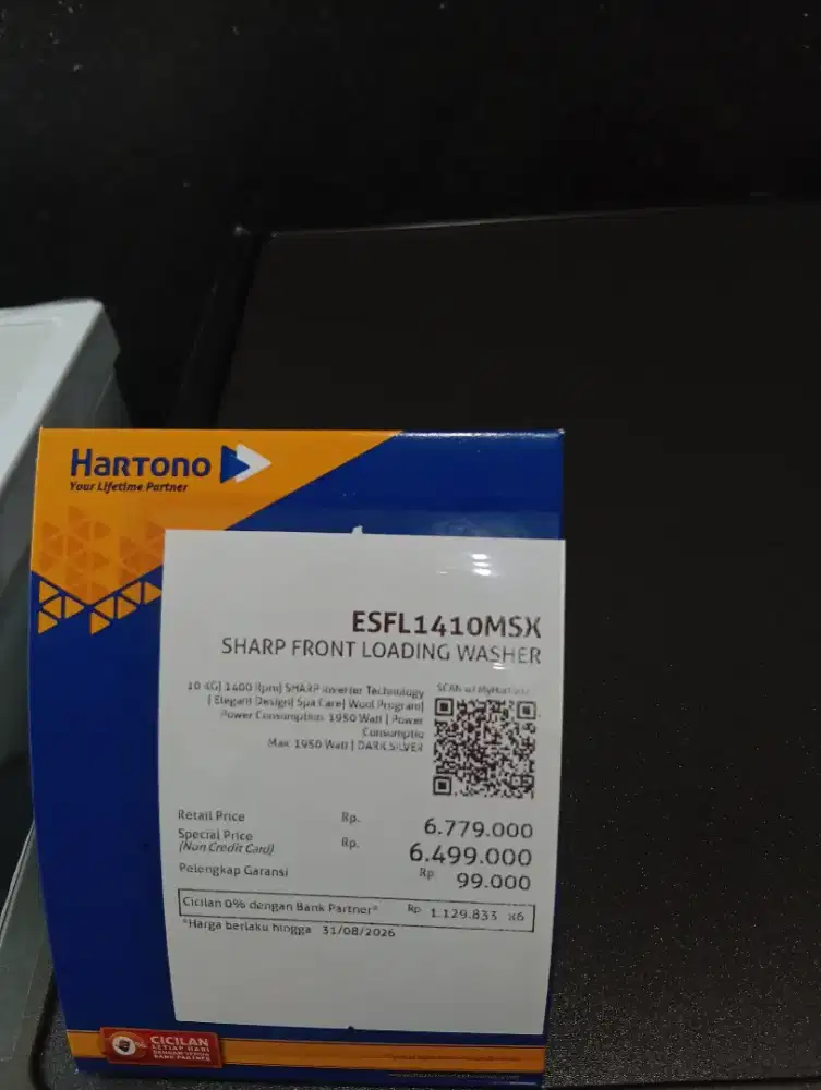 CICILAN TANPA CC MESIN CUCI SHARP ESFL1410MSK