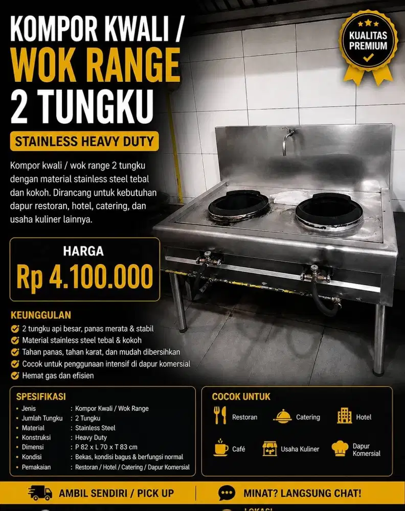 JUAL CEPAT KOMPOR STAINLESS 2 Tungku bekas resto