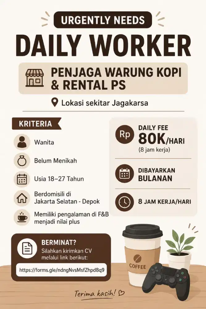 Lowongan Penjaga Warkop