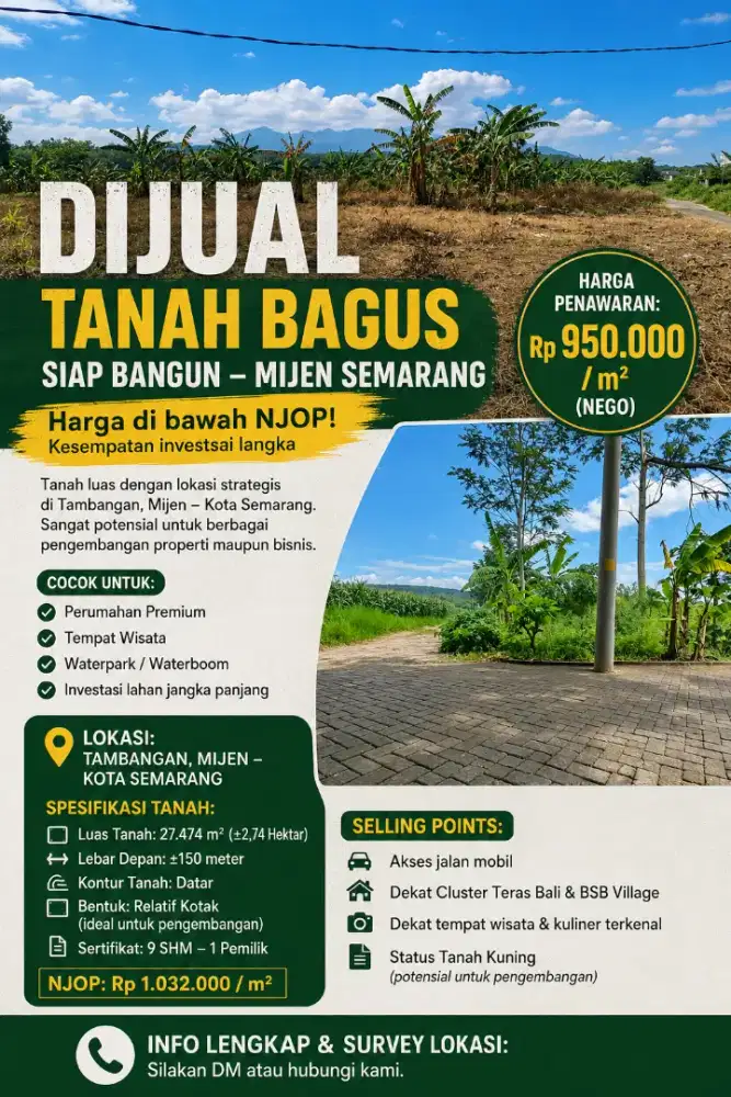 DIJUAL TANAH MIJEN UNTUNG UNTUK USAHA SEGERA