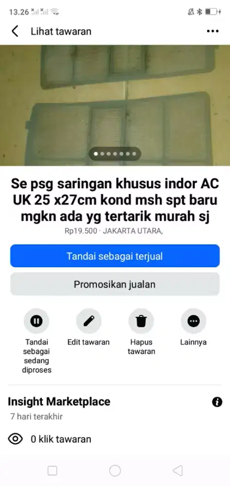 Se psg saringan indor AC UK 25x27cm kond spt baru hrg murah sj cpt dpt