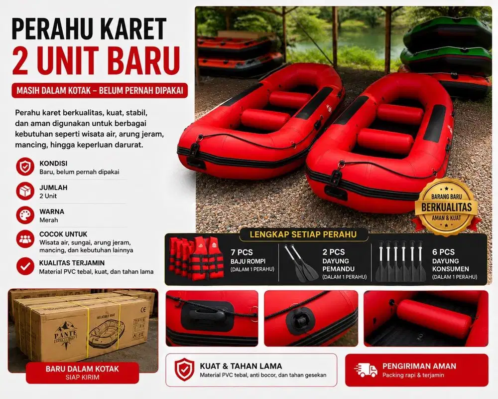 Perahu Karet Rafting Kapasitas 6 - 8 Orang + Perlengkapan Lengkap