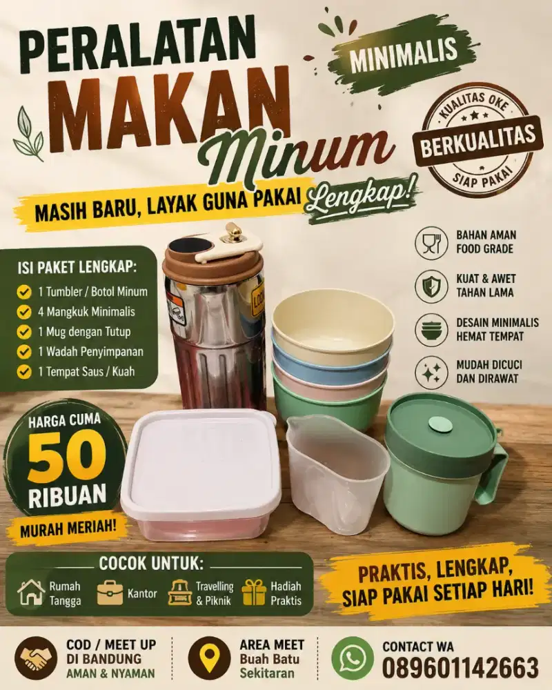 Jual Borong Hemat Alat Makan Minum Lengkap Serbaguna Berkualitas Baru