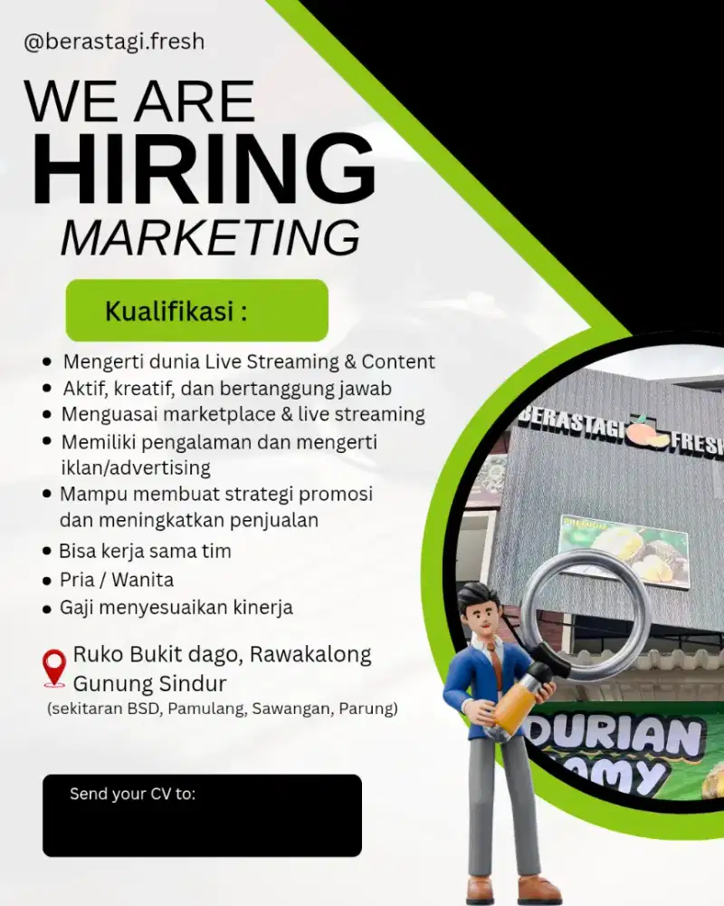 DICARI TEAM MARKETING TOKO BERASTAGI FRESH