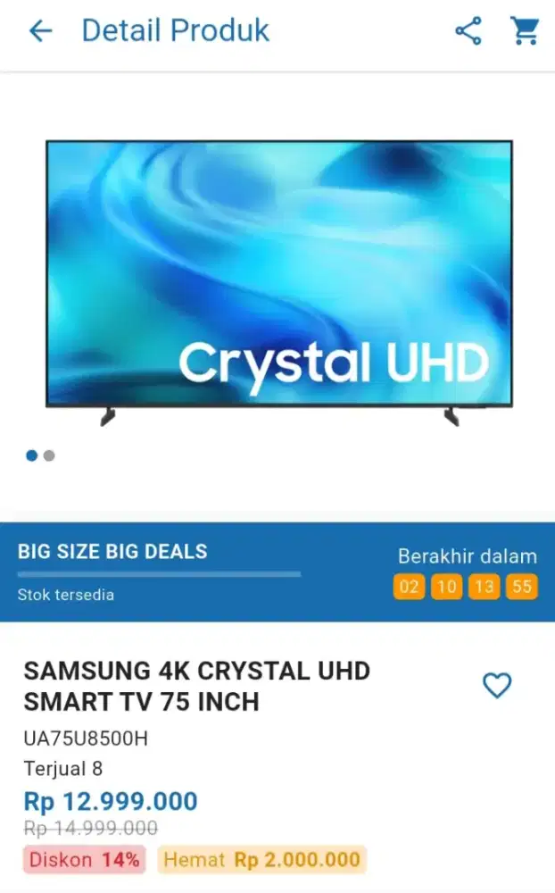 CICILAN SAMSUNG 4K CRYSTAL UHD SMART TV 75 INCH