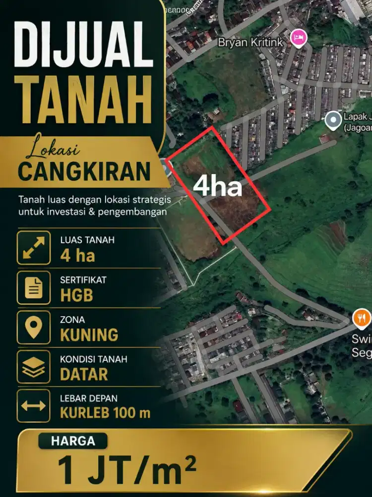 DIJUAL TANAH CANGKIRAN ZONA KUNING KONDISI DATAR UNTUNG CEPAT SEGERA