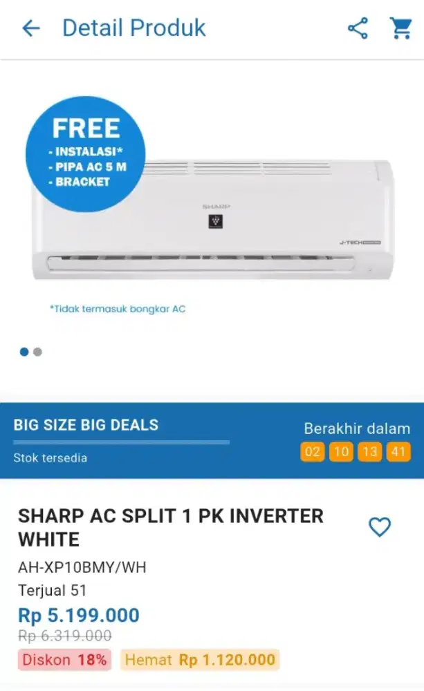 CICILAN SHARP AC SPLIT 1 PK INVERTER