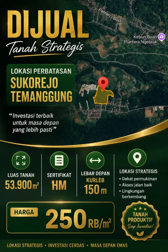 DIJUAL TANAH SUKEREJO TEMANGGUNG LUAS CEPAT SEGERA MURAH