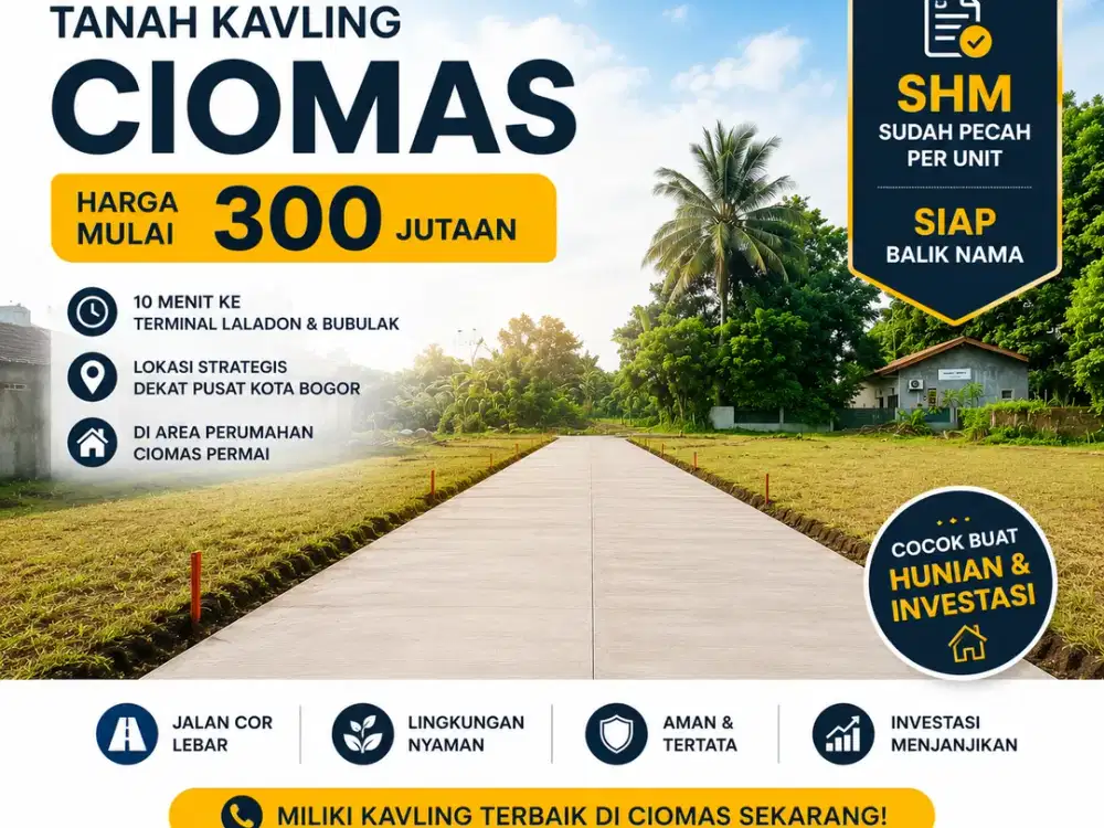 Kavling Dijual Ciomas Dalam Perum Ciper, SHM Sudah Pecah per Unit