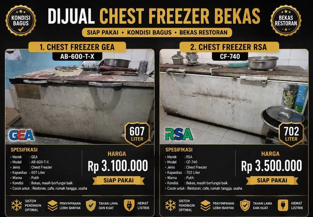 JUAL CEPAT FREEZER 2 pintu bekas resto, Minus fisik atas saja,MESIN OK