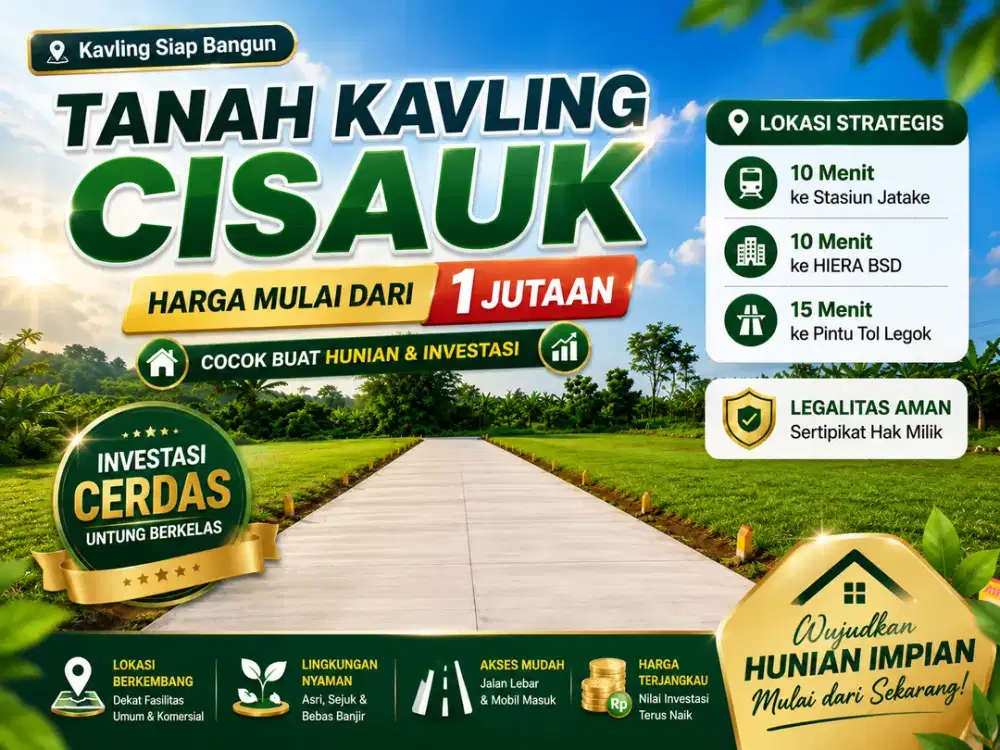 Kavling Murah Cisauk Dekat Stasiun Jatake, Hanya 1 Jt-an SHM