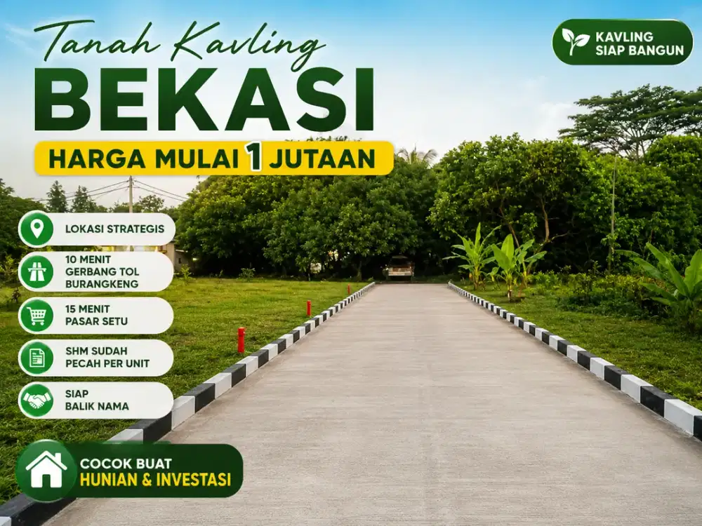 Kavling Murah Bekasi 1 Jt-an Dekat Pintu Tol Burangkeng, SHM Siap Balik Nama