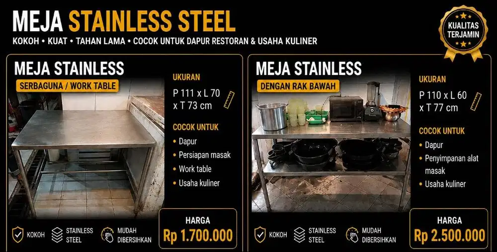 JUAL CEPAT MEJA STAINLESS BEKAS RESTO