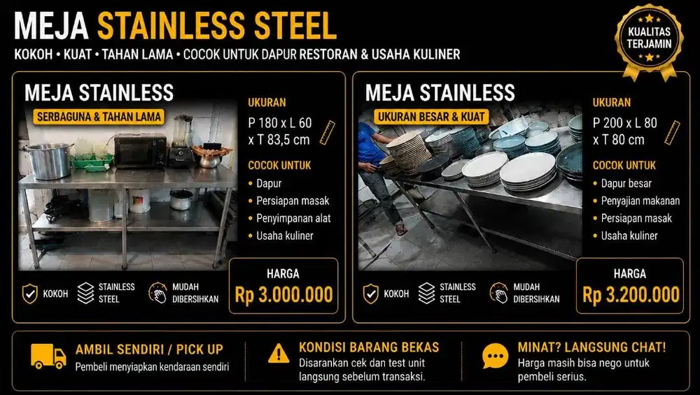 JUAL CEPAT MEJA STAINLESS BEKAS RESTO