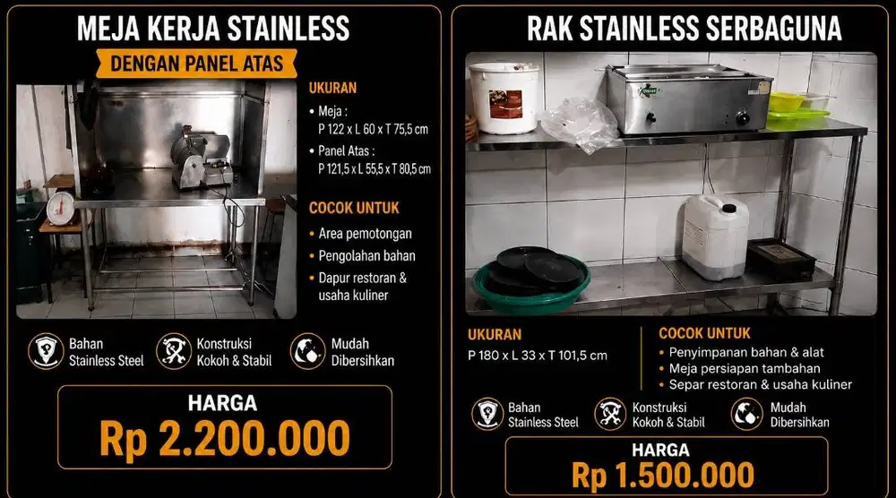 JUAL CEPAT MEJA STAINLESS BEKAS RESTO