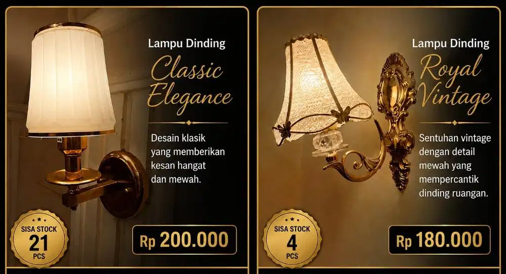 JUAL CEPAT LAMPU DINDING ELEGAN BEKAS RESTO