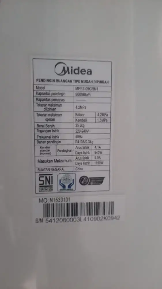 Dijual Midea Portable AC 9.000 BTU/h
Model: MPF2-09CRN1