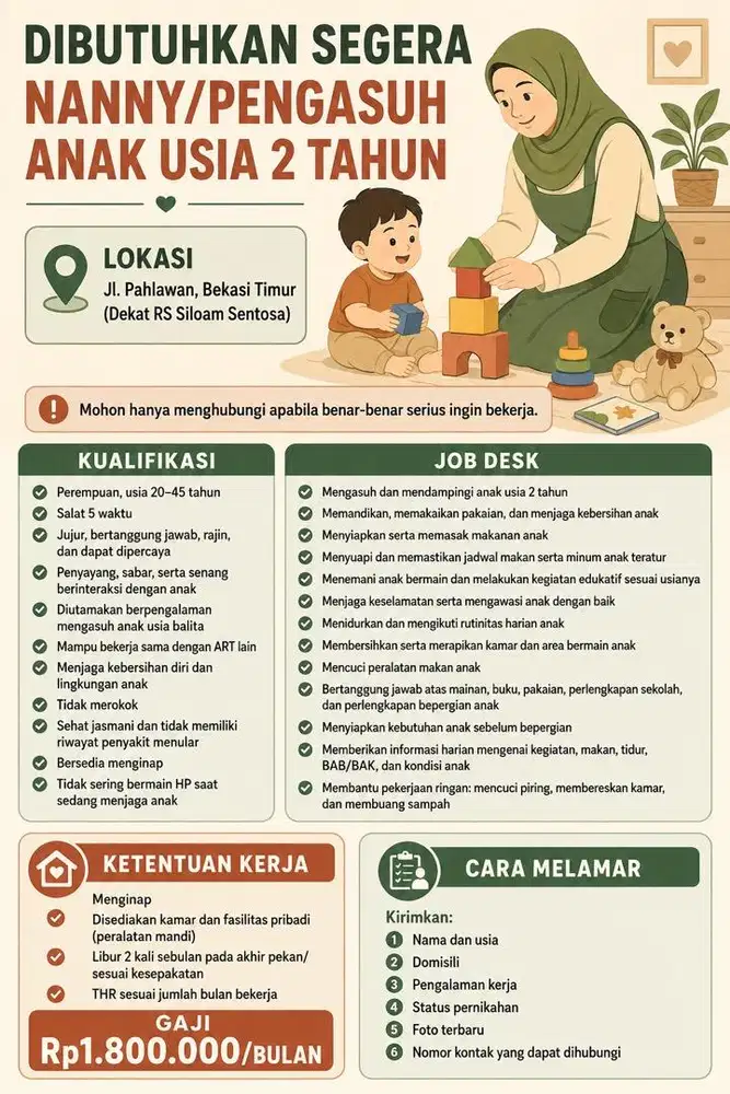 Lowongan Nanny/ pengasuh anak segera