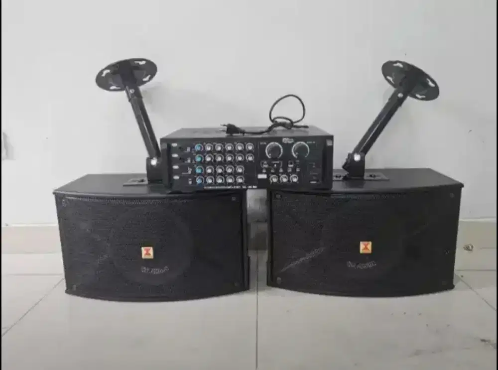 Jual murah speaker sound accoustic spt foto+2mic+amplifier,3.6jt nego
