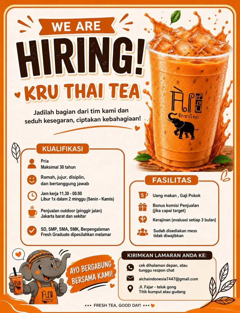 DIBUTUHKAN SEGERA KRU THAI TEA BARISTA budayakaJAGA STAND OUTLET TAITI