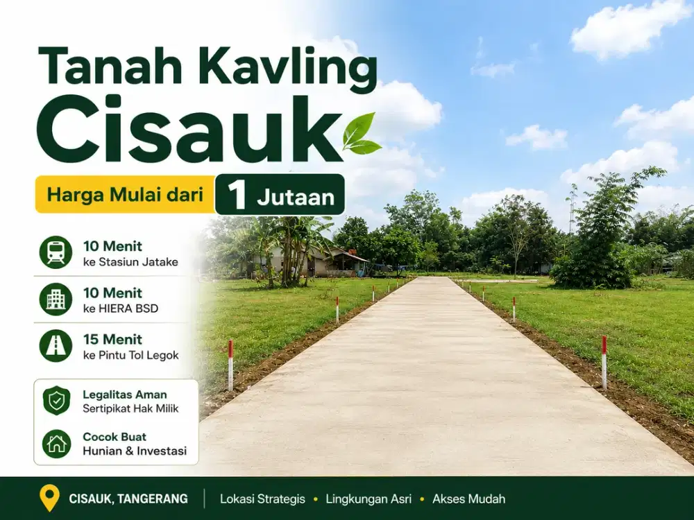 Kavling Dijual Cisauk 1 Jt-an Dekat HIERA BSD, Terima SHM per Unit