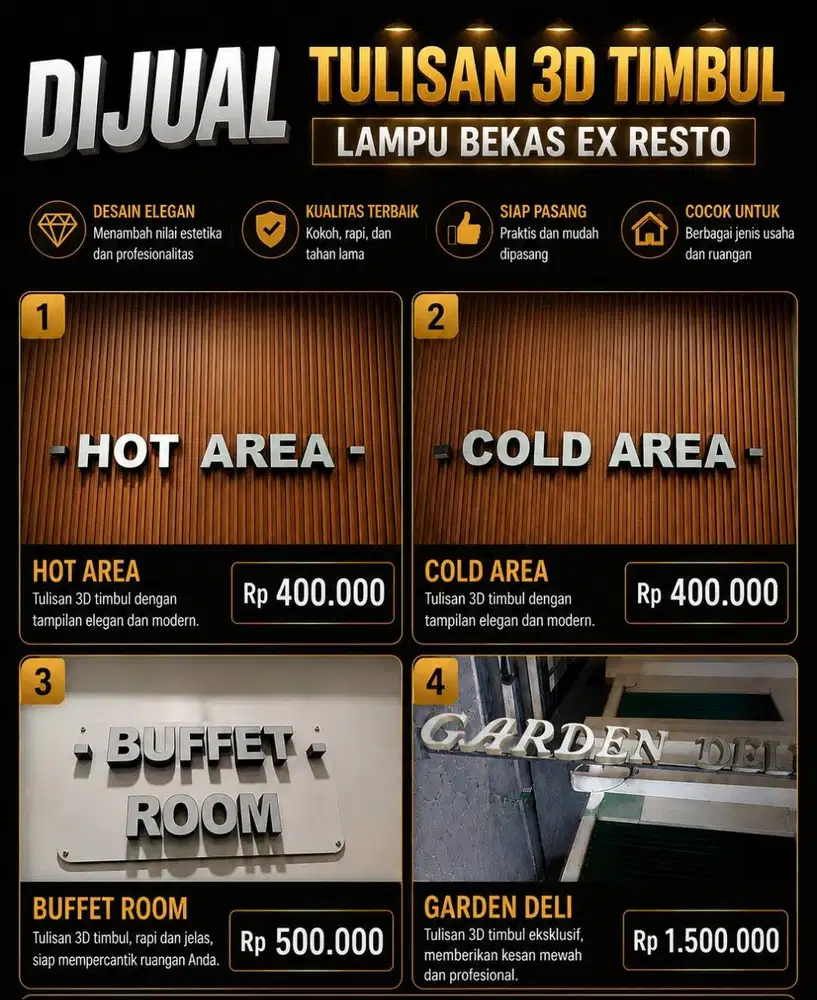 JUAL CEPAT TULISAN TIMBUL WITH LAMP EX RESTO