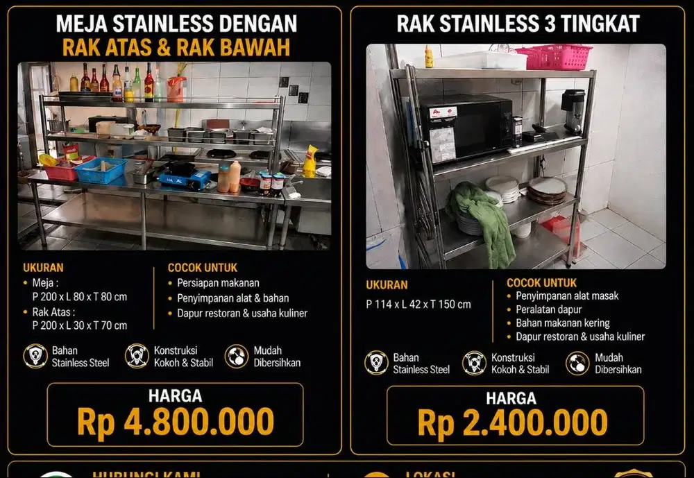 JUAL CEPAT RAK STAINLESS DAPUR EX RESTO