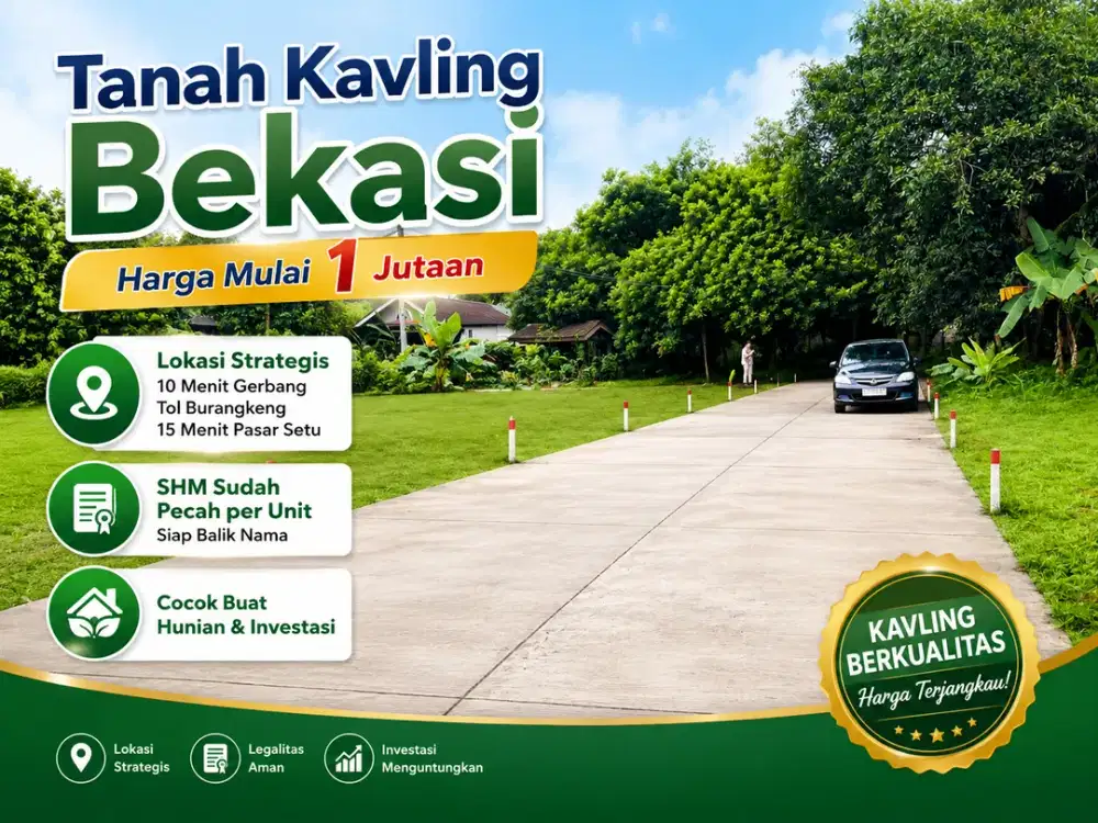 Kavling Bekasi Hanya 1 Jt-an, Dekat Pintu Tol Burangkeng, SHM Sudah Pecah