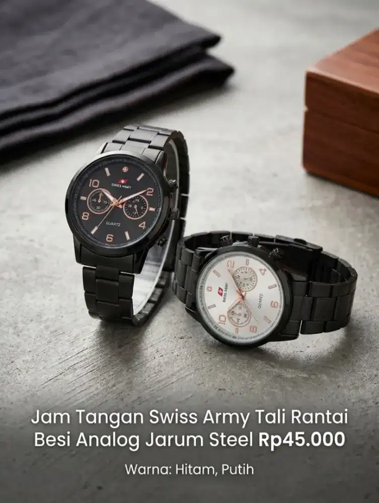 Jam Tangan Swiss Army Tali Rantai Besi Analog Jarum Steel