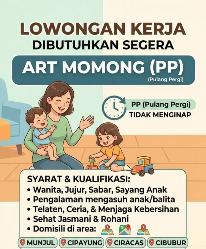 Dibutuhkan ART + Momong Bayi 4 bulan