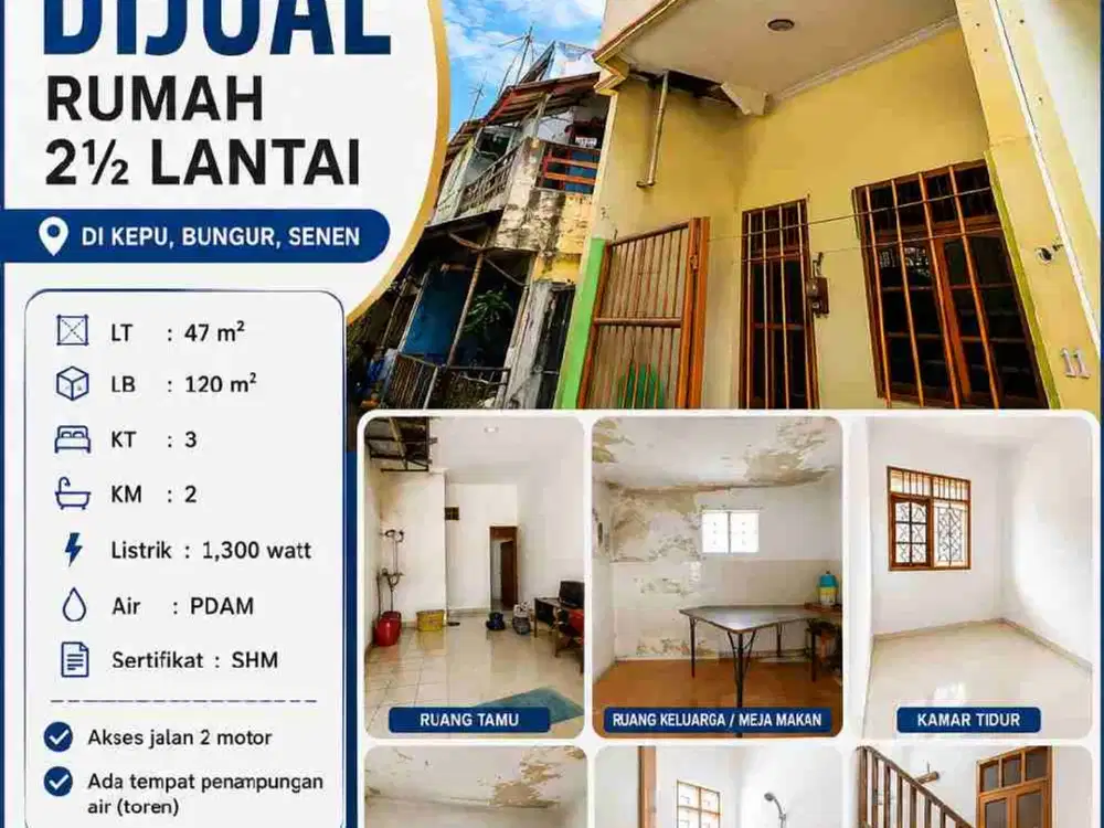 Dijual rumah di Kp Kepu, Bungur, Senen
