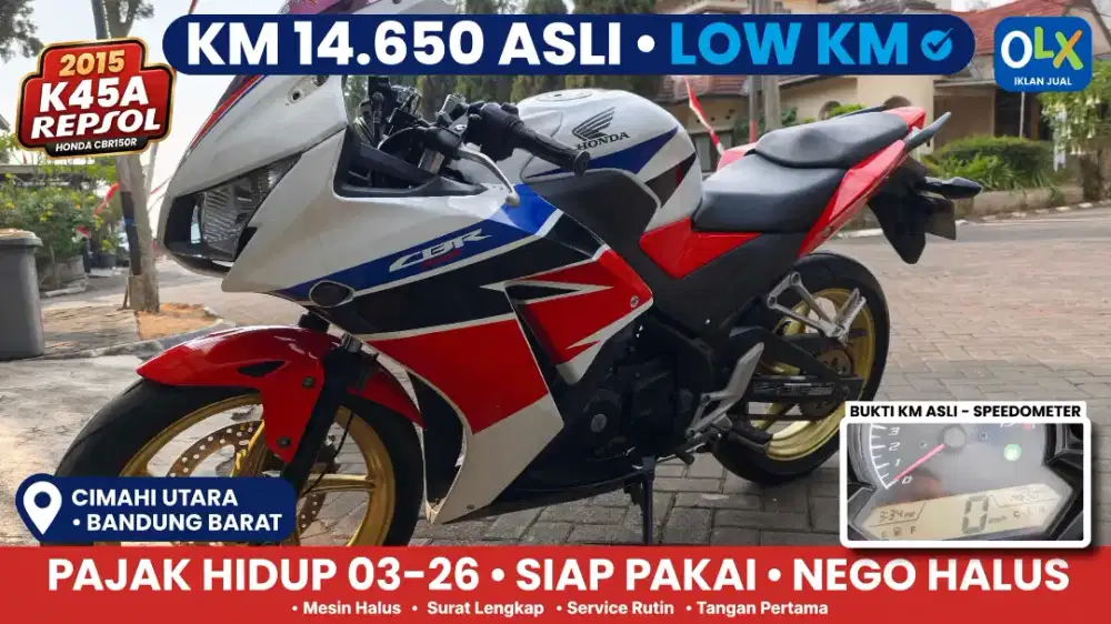 Langka! CBR150R K45A 2015 Repsol Putih Biru Merah - KM 14.650 ASLI