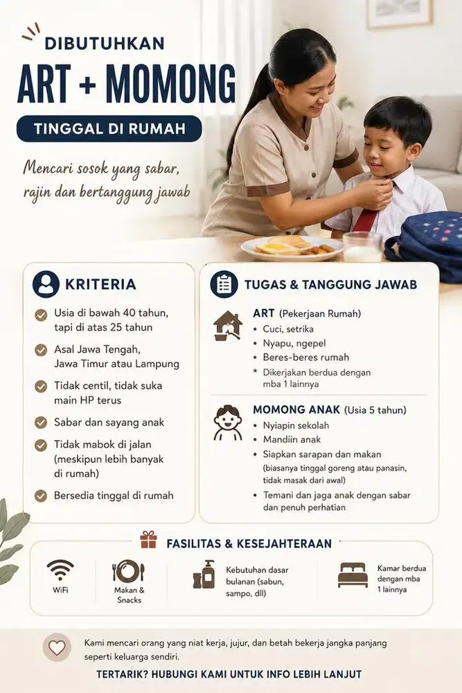 Lowongan ART & Urus Anak