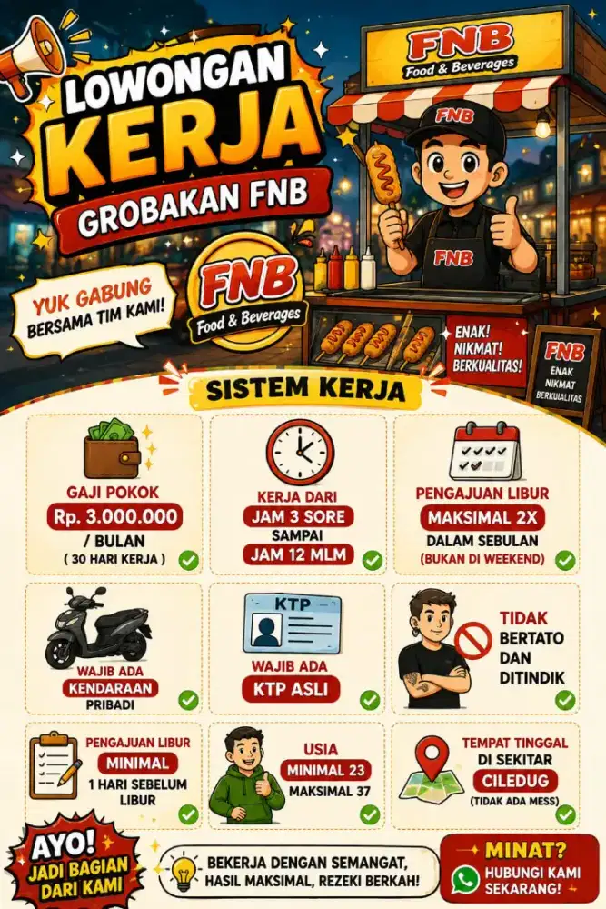 Lowongan kerja jaga stand grobak