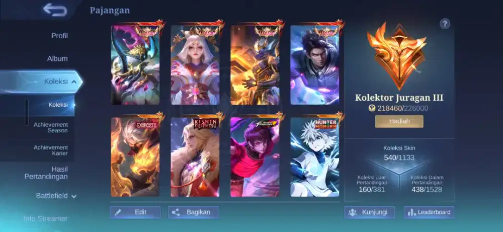 Akun ML skin bejibun